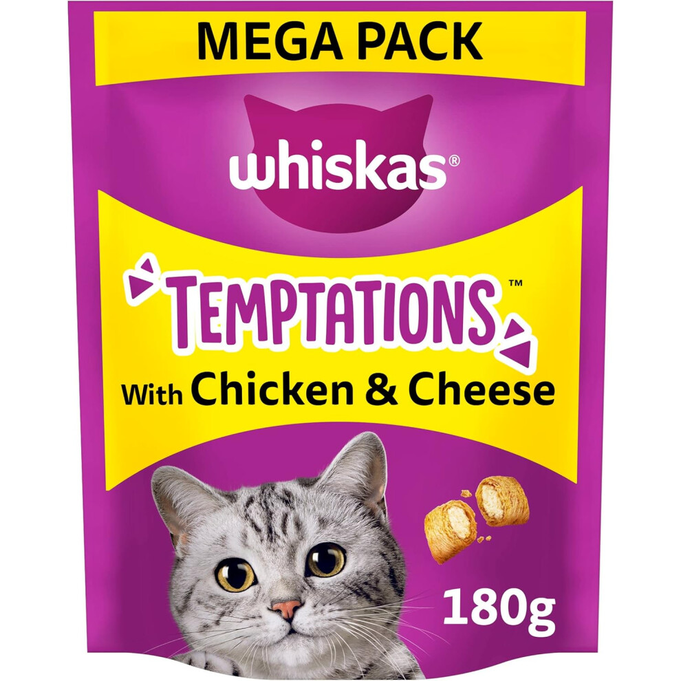 WHISKAS Temptations Tasty Crunchy Treats Adult Cats Small Bite Size Snacks a Delicious Chicken Cheese Filling 4  180 g Packets Pack May Vary-image-OPC-PF998ND-NEW