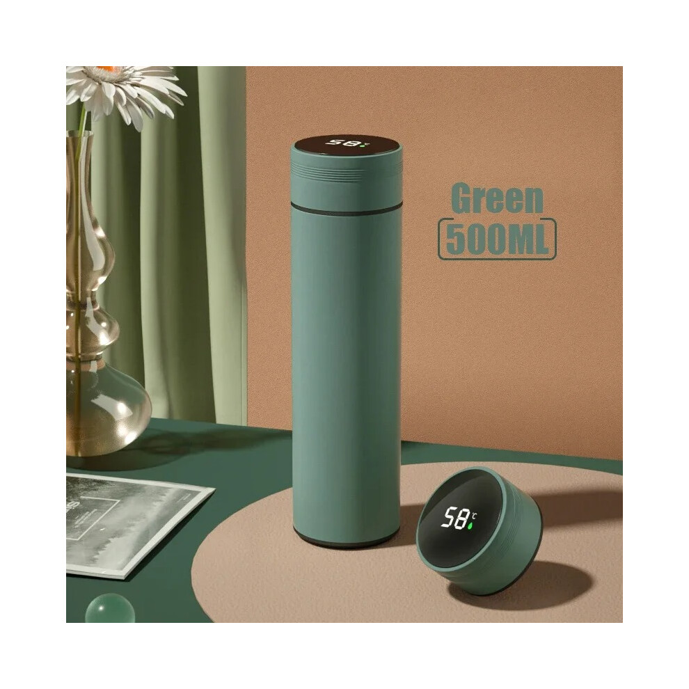 (GREEN) 500ml Smart Stainless Steel Thermos Coffee Cups Travel Mugs with Touch LED Display