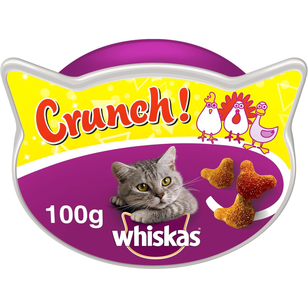 Whiskas Crunch 10 Packets, Cat Treats for Adult Cats with a Mix of Delicious Chicken, Turkey and Duck, Pack of 10 (10 x 100 g)