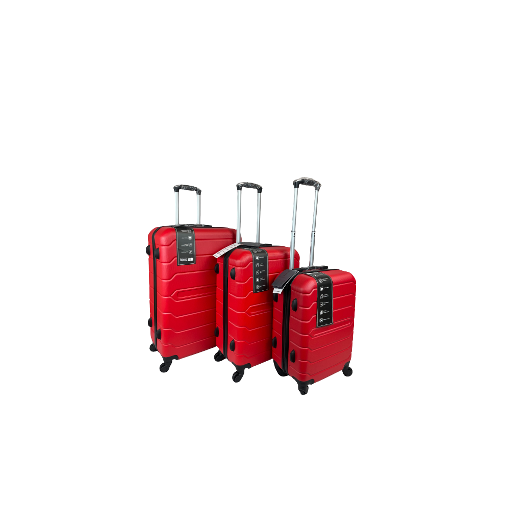 (Red, Set of 3) Hampton & Stewart Suitcase Hardshell Lugguage