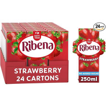 RIBENA Strawberry No Added Sugar Cartons Multipack 24x 250ml Real Fruit Rich In Vitamin C No Artificial Colours or Flavours Ready to Drink