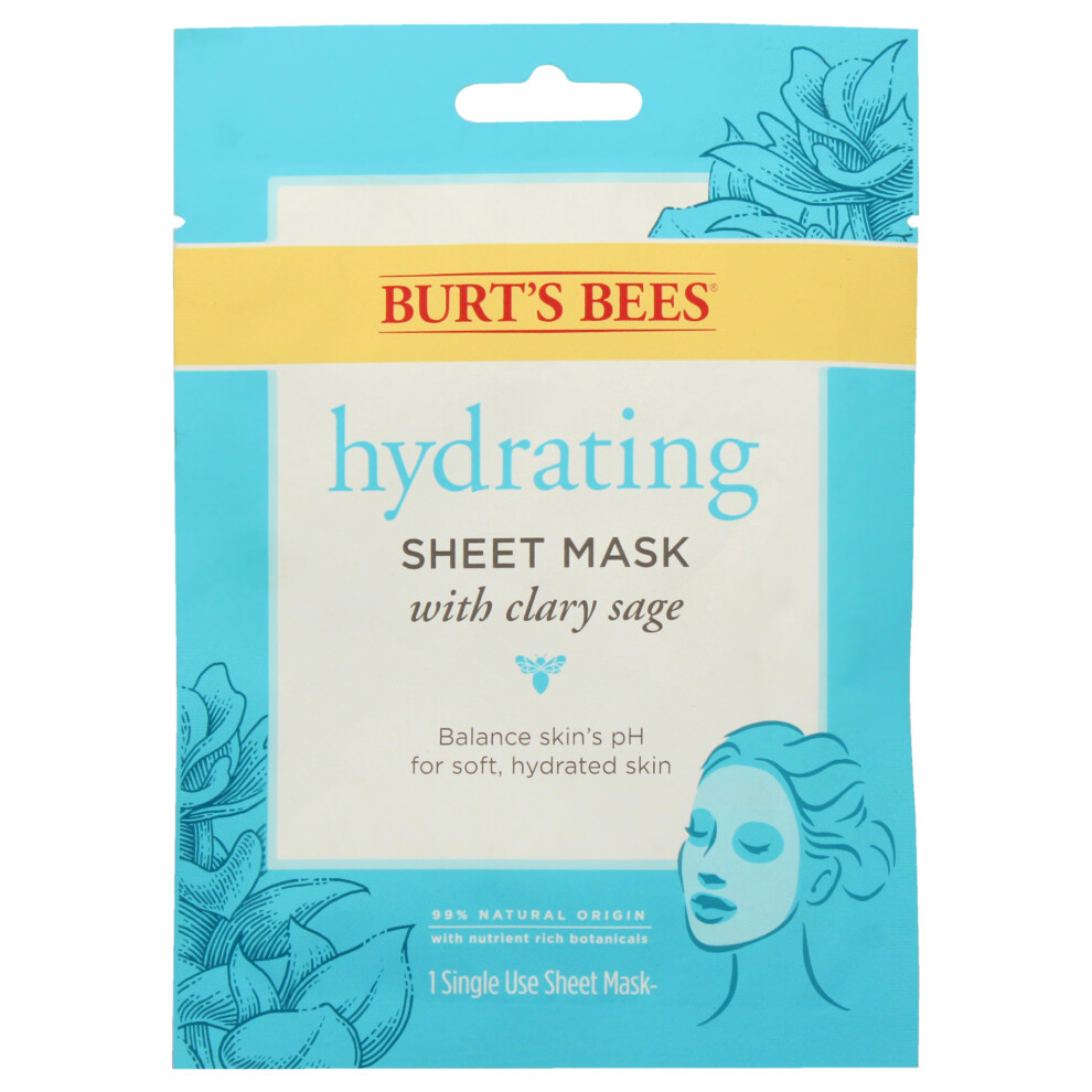 Hydrating Sheet Mask With Clary Sage by Burts Bees for Women - 0.33 oz Mask