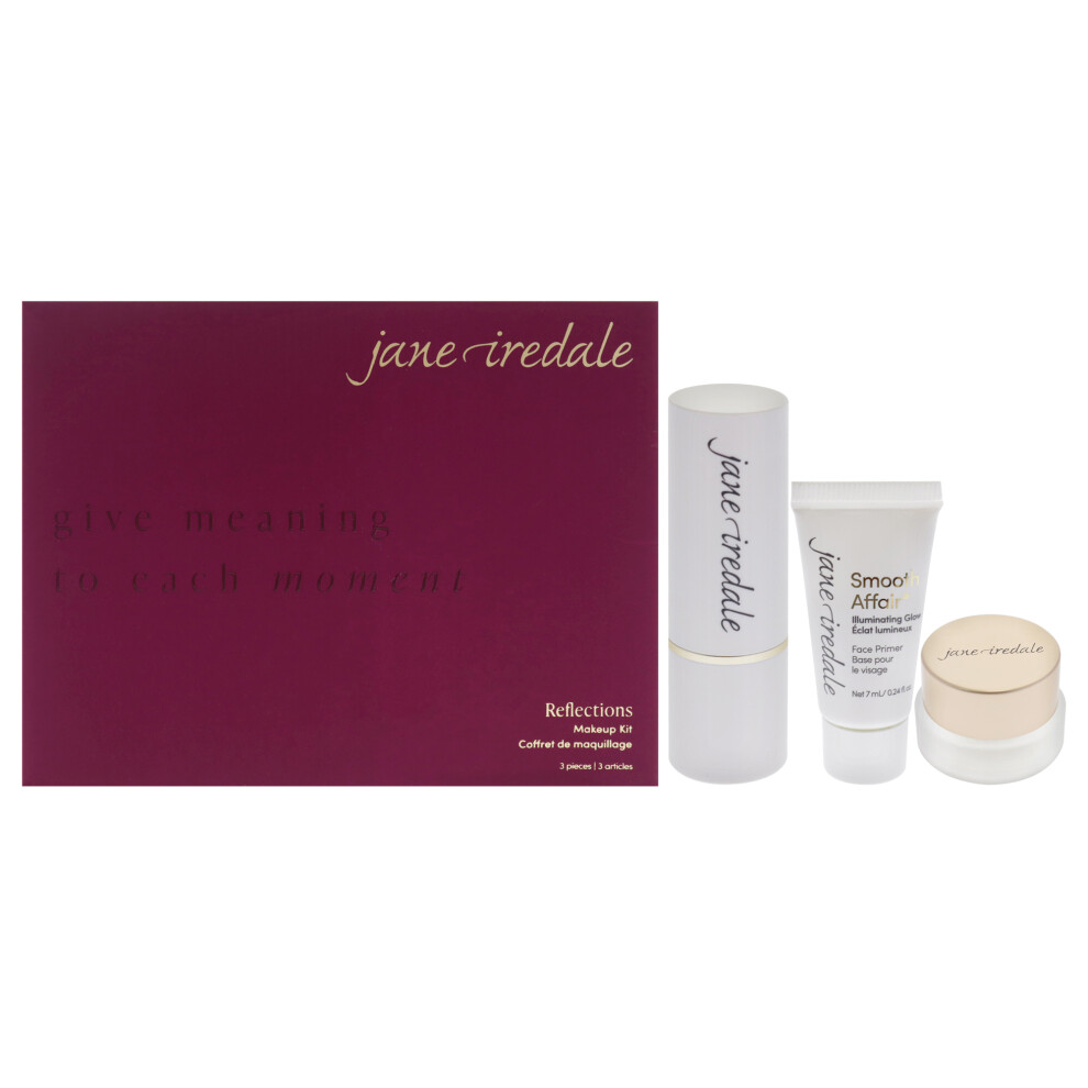 Reflections Makeup Kit by Jane Iredale for Women - 3 Pc Gift Set 0.26oz Glow Time Highlighter Stick - Solstice, 0.03oz 24-Karat Gold Dust