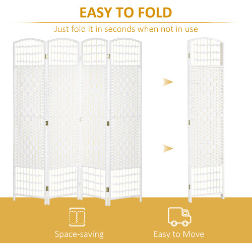 Homcom HOMCOM 4 Panel Folding Room Divider, 170cm Freestanding Privacy Screen, White 2