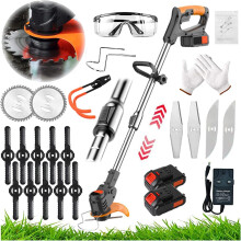 Strimmers Electric Cordless Grass Strimmer Metal Blade Strimmer with 24V 2 Lithium Battery Fast Charger and Three Kinds Spare Blades for Garden