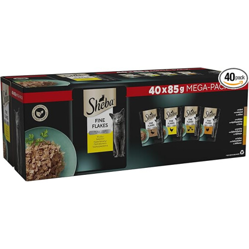 ShebaFineFlakesPoultryCollectioninJelly40Pouches,AdultWetCatFood,Megapack(40x85g)