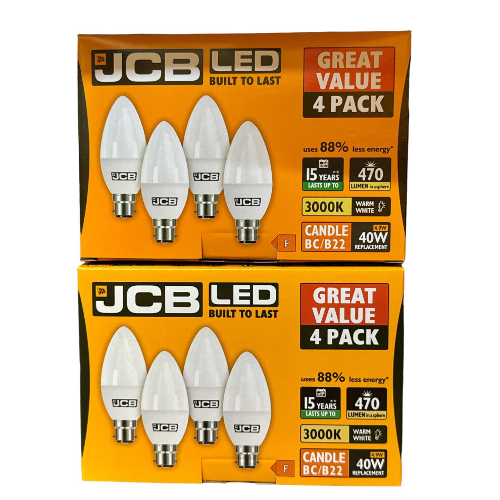 JCB 4.9w B22 candle 4 pack x2