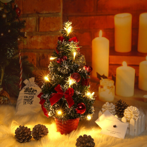 (Red) Pre-Lit Tabletop LED Mini Christmas Tree Ornaments 2