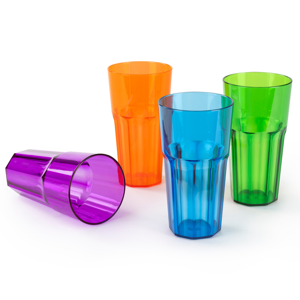Livivo Multicolor Plastic Tumblers Set Of 4 600Ml Multicolour Reusable Cups Bpa Free Stackable Drinking Cups For Picnic - Image 6