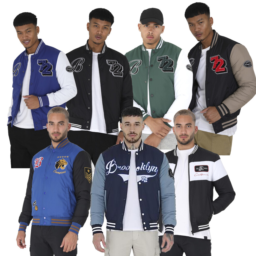 (Blue, Brockman Mens Light-Weight Baseball Jacket, S) Mens Brave Soul Bomber Jacket Varsity Style