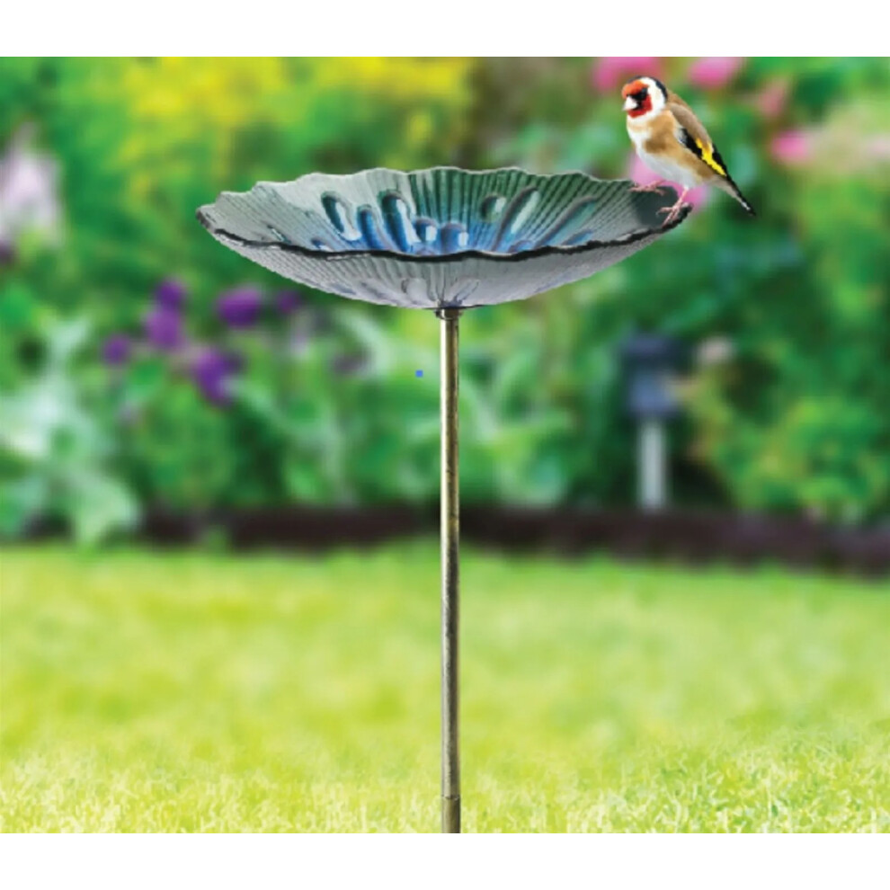 Modern Glass Bird Bath Outdoor Garden Bird Feeder Water Bath Station Metal Stake