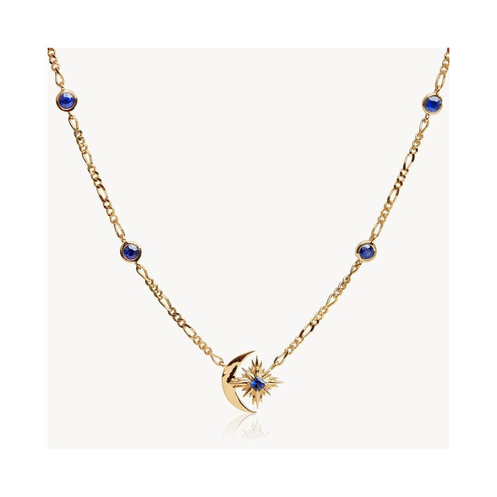 14K Gold Plated Star Moon Necklace Blue Gemstones, 50cm Chain