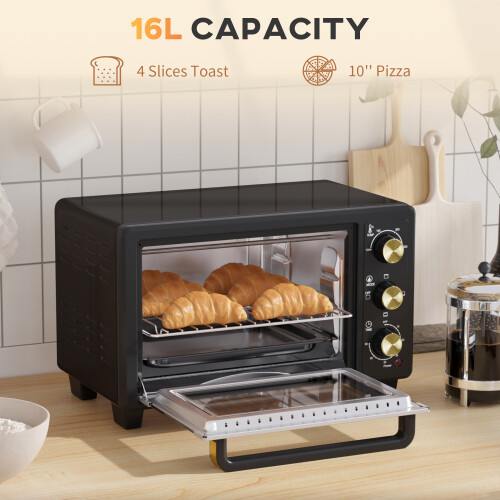 Homcom HOMCOM Mini Oven 16L Countertop Oven w/ Adjustable Temp Timer 1400W, Black 1