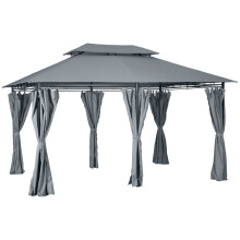 Outsunny 4m x 3(m) Outdoor 2-Tier Steel Frame Gazebo w/ Curtains Outdoor Garden