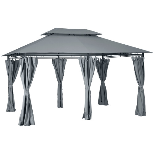Outsunny 4m x 3(m) Outdoor 2-Tier Steel Frame Gazebo w/ Curtains Outdoor Garden