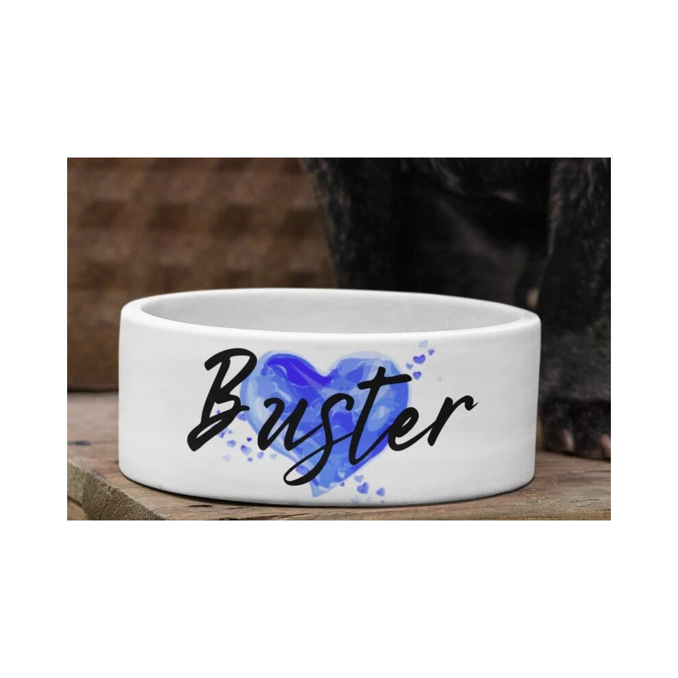 (Small, Blue Heart) PERSONALISED Dog Pet Food Bowl - White Ceramic - Variations-image-OPC-PF99YWZ-NEW