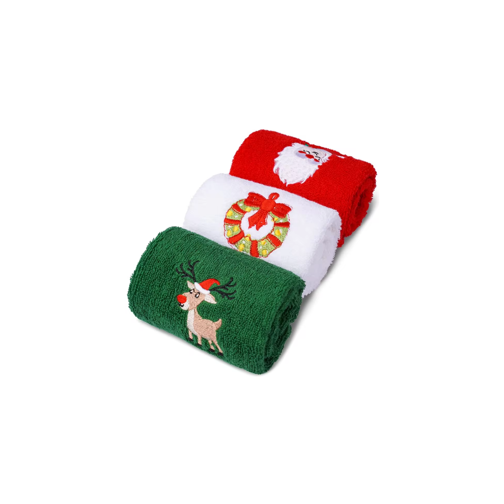 3Pcs/sets Cotton Towels Christmas Absorbent Hand Towels 32x45cm