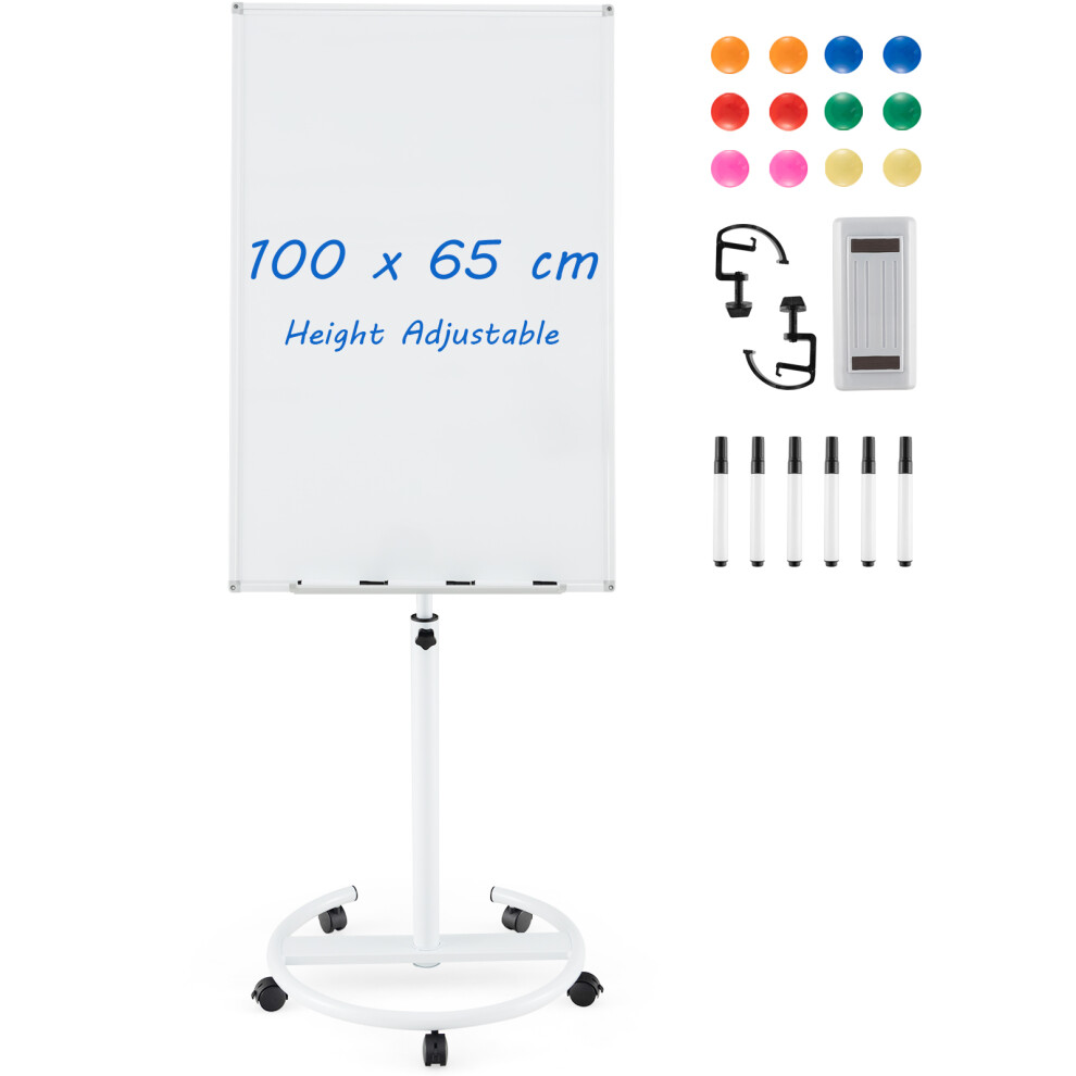 100 cm x 65 cm Magnetic White board W/ Adjustable Height & Wheels