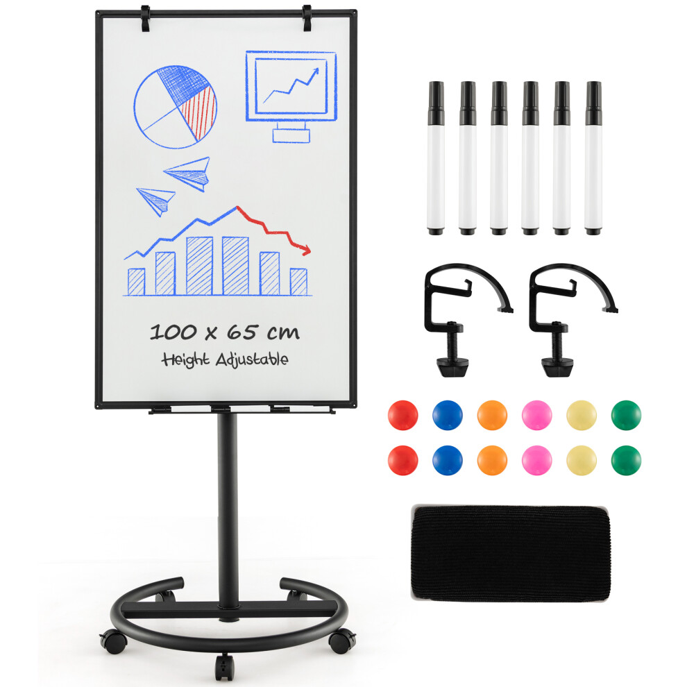 100 cm x 65 cm Magnetic White board W/ Adjustable Height & Wheels