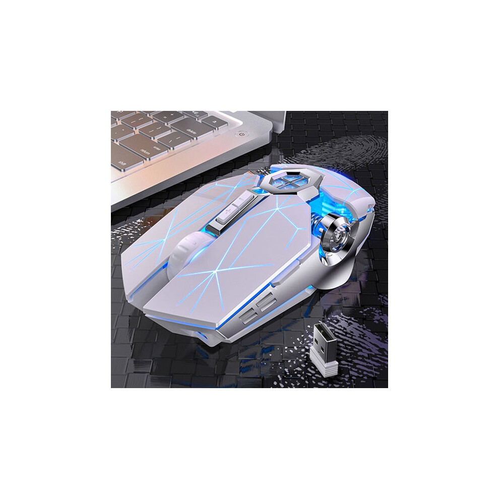 YINDIAO A7 2.4GHz 1600DPI 3-modes Adjustable 7-keys Rechargeable RGB Light Wireless Silent Gaming Mouse (White)