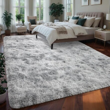 (200cm x 290cm (6ft 7" x 9ft 6")- Large Area Rug) Non Slip Silver Rugs Living Room Carpets Doormats