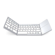 (white) 64 Keys Foldable Wireless Keyboard Bluetooth with Ultra Slim Touchpad Rechargeable Battery Folding Keyboard for PC Phone Laptop