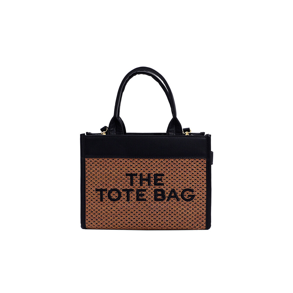 (Straw brown) Women's Woven Tote Bag Fashion Summer New Ladies Square Vegetable Basket Handbag Adult Retro Straw Beach Crossbody