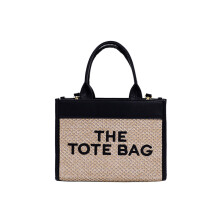 (Straw khaki) Women's Woven Tote Bag Fashion Summer New Ladies Square Vegetable Basket Handbag Adult Retro Straw Beach Crossbody