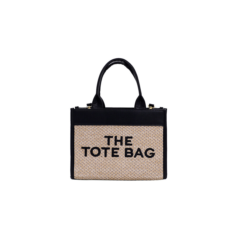 (Straw khaki) Women's Woven Tote Bag Fashion Summer New Ladies Square Vegetable Basket Handbag Adult Retro Straw Beach Crossbody