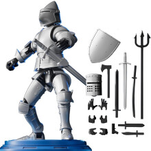 (Silver) (Unassembled)Dummy 13 Magnetic Medieval Knight Action Figure Set,T13 Action Figures DIY Multi-Jointed Movable Toy with Weapons
