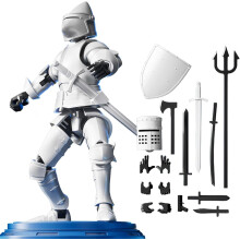 (WHITE) (Unassembled)Dummy 13 Magnetic Medieval Knight Action Figure Set,T13 Action Figures DIY Multi-Jointed Movable Toy with Weapons