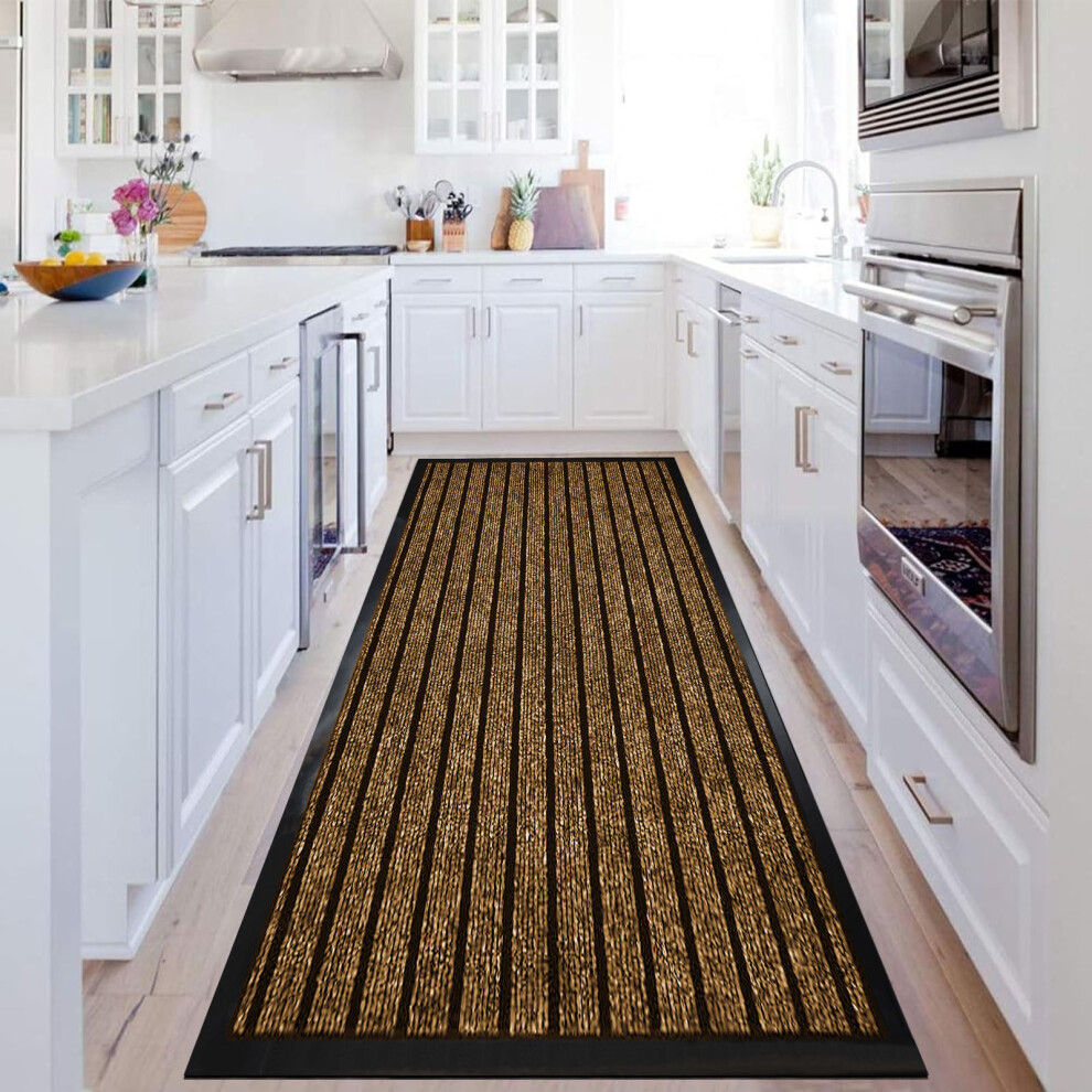 (80 x 150 cm) Heavy Duty Rubber Mat Doormats Runner Brown Rugs