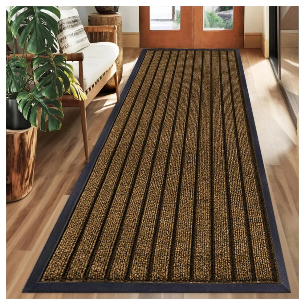 (80 x 300 cm) Heavy Duty Rubber Mat Doormats Runner Brown Rugs