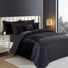 (Black, Super King 260x220cm) Luxury Crushed Velvet Duvet Cover Quilt Soft Cosy Bedding Set & Pillowcases All