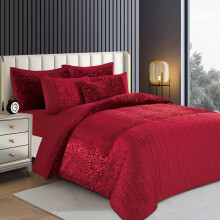 (Red, Super King 260x220cm) Luxury Crushed Velvet Duvet Cover Quilt Soft Cosy Bedding Set & Pillowcases All