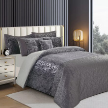 (Grey, Super King 260x220cm) Luxury Crushed Velvet Duvet Cover Quilt Soft Cosy Bedding Set & Pillowcases All