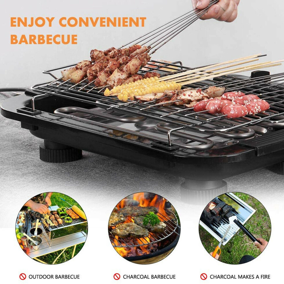 Electric BBQ Griddle 1500W Smokeless Table Top Temperature Adjustable with Water Filled Drip Tray to Reduce Smoke and Smell