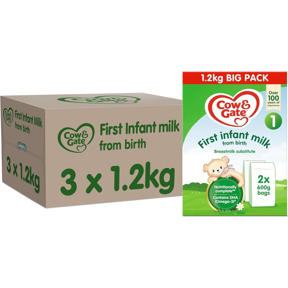 Cow & Gate 1 First Infant Baby Milk Powder Formula, from Birth, 1.2K (Pack of 3)