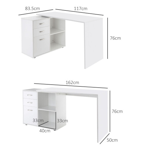 Homcom HOMCOM Computer Desk Table Workstation L Shape File Cabinet White Home Office 1