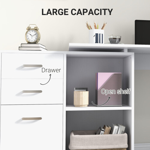 Homcom HOMCOM Computer Desk Table Workstation L Shape File Cabinet White Home Office 2