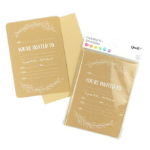 Quill Invitation Card & Envelope 25x175mm 8pk (Kraft B/W)