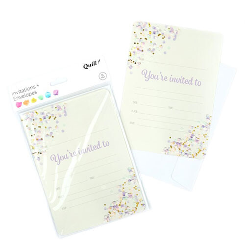 Quill Invitation Card & Envelope 25x175mm 8pk (Sequin)