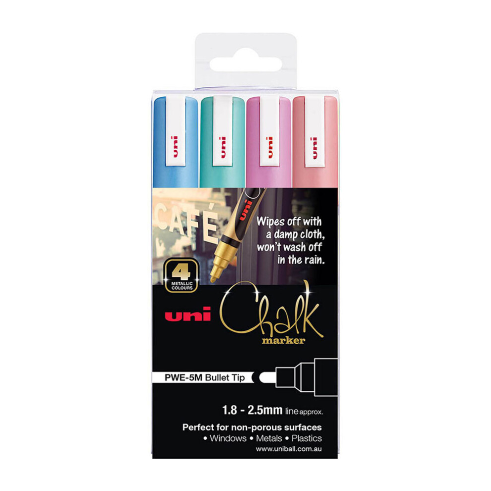 Uni-Ball 2.5Mm Tip Pwe-5M Chalk Marker Metallic (Pack Of 4)