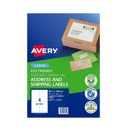 Avery Laser Eco Friendly Shipping Label 20pcs (4/Sheet)