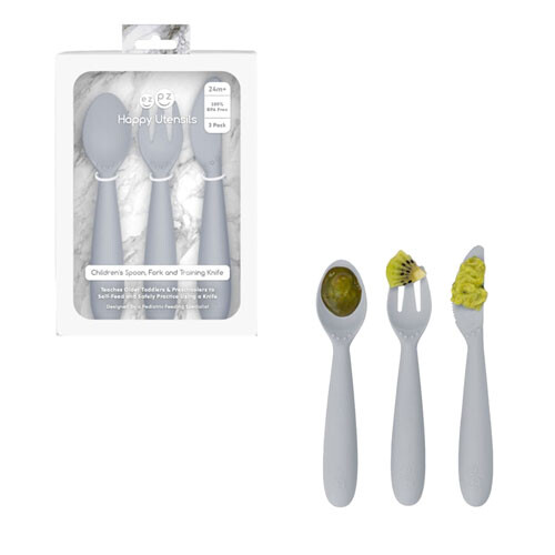 Ezpz EZPZ Happy Utensils (Pewter) 1