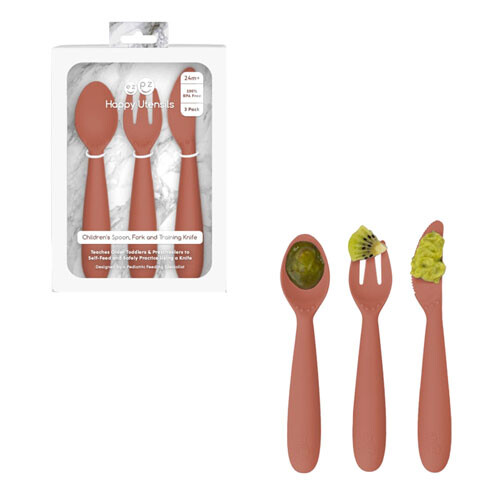 Ezpz EZPZ Happy Utensils (Sienna) 1