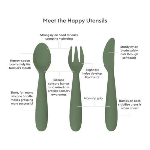 Ezpz EZPZ Happy Utensils (Olive) 2