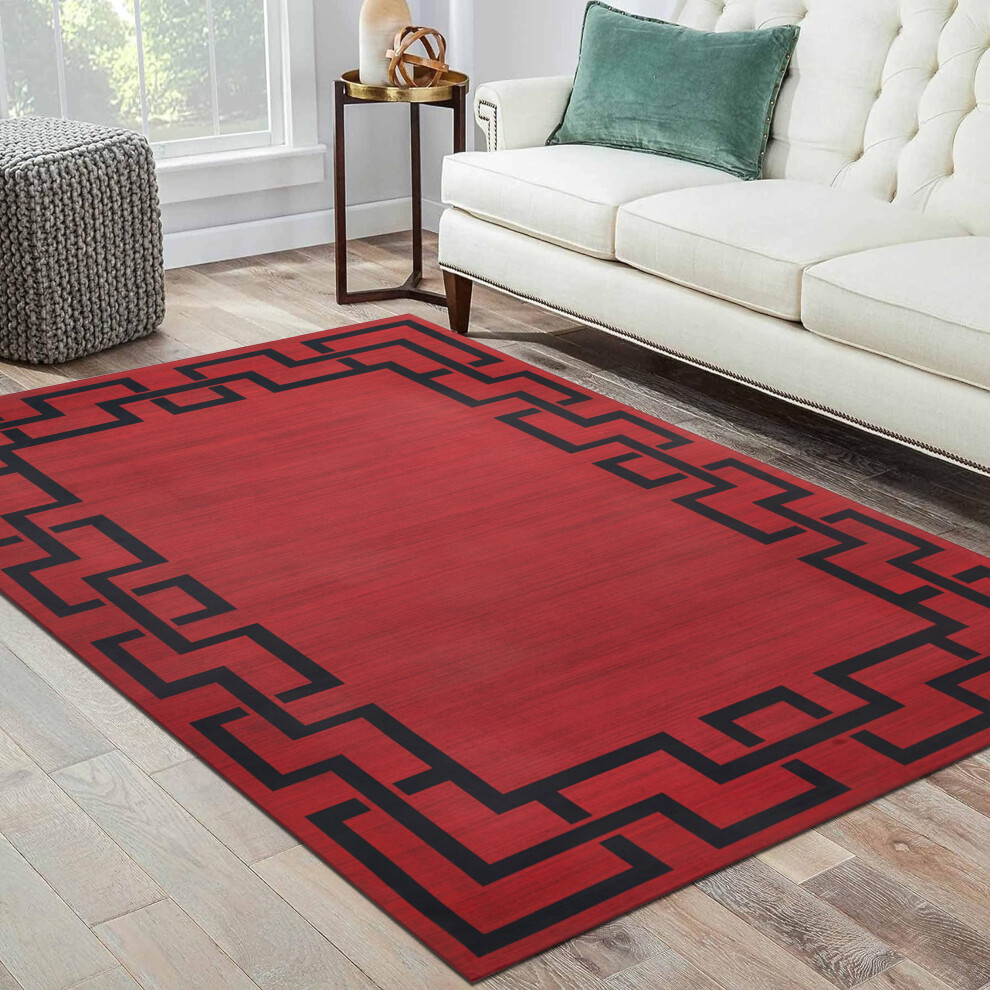 (120cm x 170cm (4ft x 5ft 6")- Small Area Living Room Bedroom Rug , Red Black ) Non Slip Modern Rugs Area Carpet Runner Door Mats