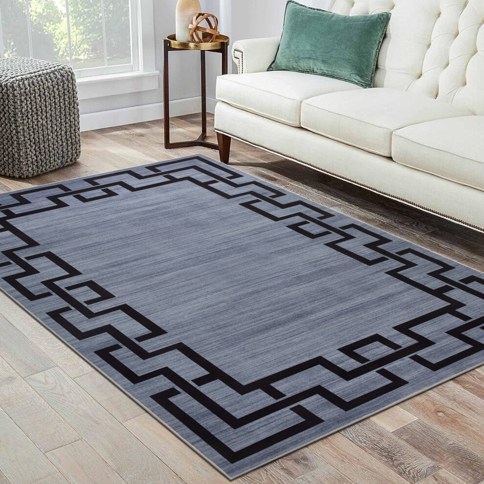 (80cm x 150cm (2ft 6" x 5ft)- Large Runner Rug/Carpet, Grey Black) Non Slip Modern Rugs Area Carpet Runner Door Mats