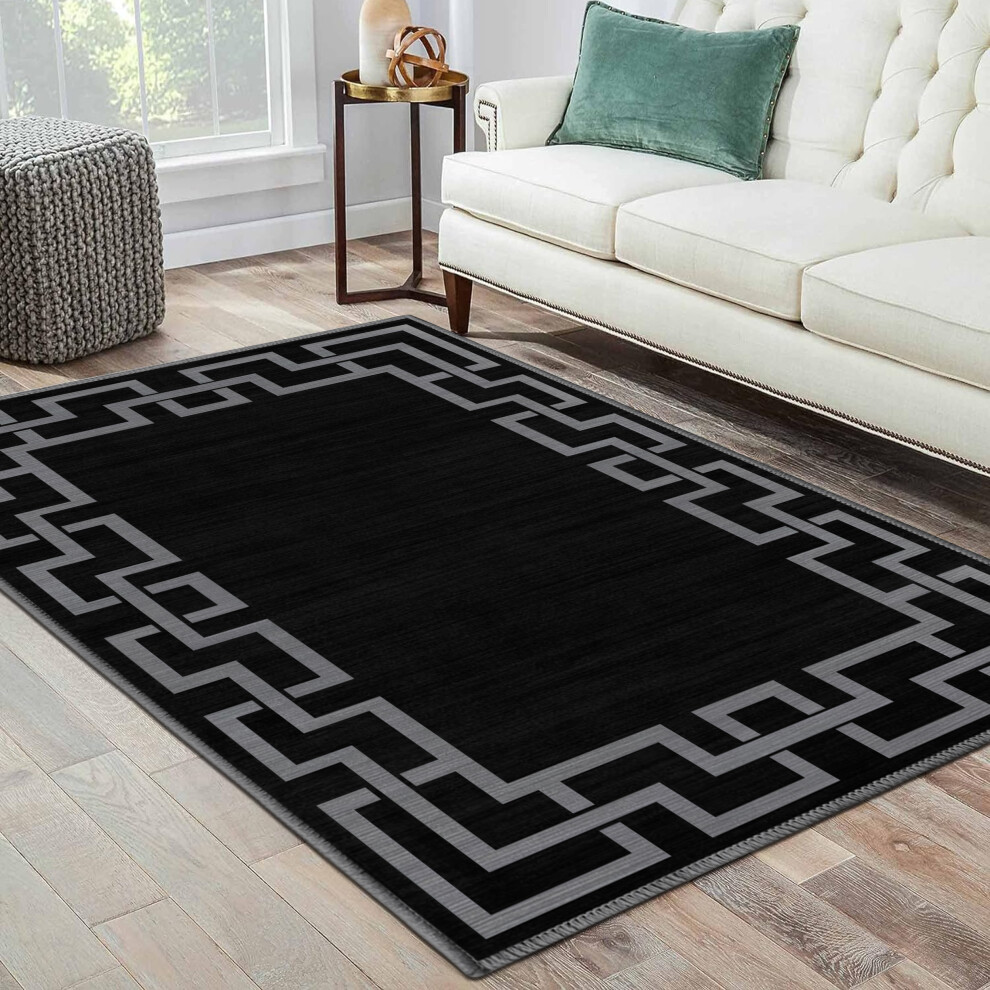 (40cm x 60cm ( 1 ft 4" x 2 ft)- Small Door/Bath Mat, Black Grey) Non Slip Modern Rugs Area Carpet Runner Door Mats